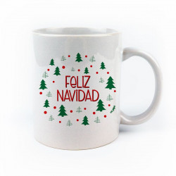 TAZA CERÁMICA "FELIZ NAVIDAD" ARBOLES VERDES