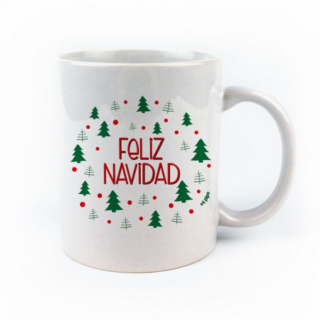 TAZA CERÁMICA "FELIZ NAVIDAD" ARBOLES VERDES