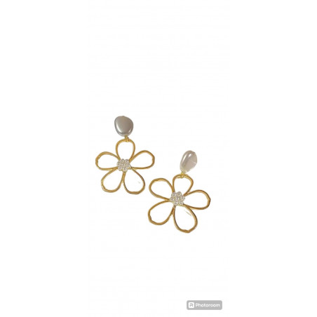 PENDIENTES COLGANTES CON FLORES Y PERLAS