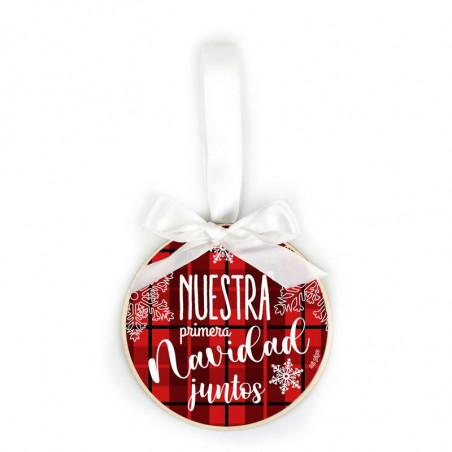 BOLA NAVIDAD MADERA " NUESTRA PRIMERA NAVIDAD JUNTOS"