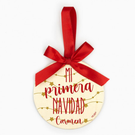 BOLA NAVIDAD MADERA GUIRNALDAS "MI PRIMERA NAVIDAD "  PERSONALIZADA