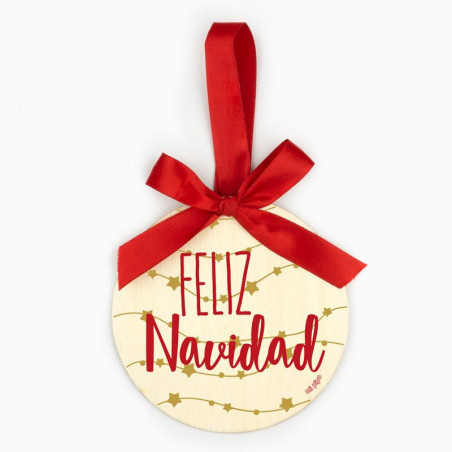 BOLA NAVIDAD MADERA GUIRNALDAS "FELIZ NAVIDAD  "