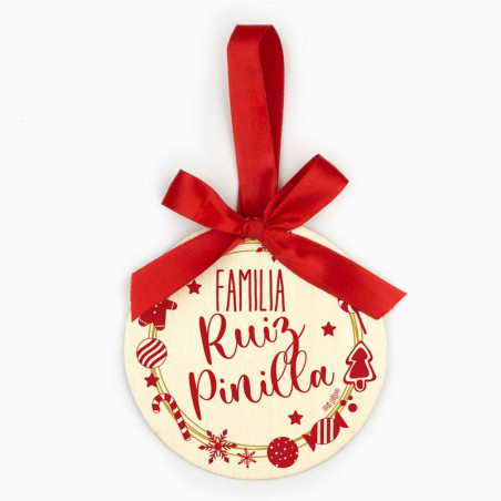 BOLA NAVIDAD MADERA CORONA "FAMILIA" PERSONALIZADA