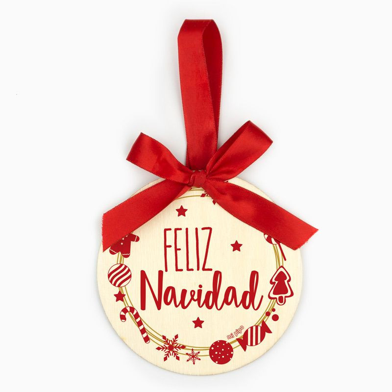 BOLA NAVIDAD MADERA CORONA "FELIZ NAVIDAD "